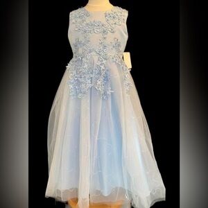 Elegant Blue Floral Kids Dress